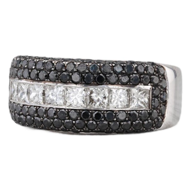 2.10ctw Black White Diamond Ring 18k White Gold Size 6.5 Cocktail For Sale