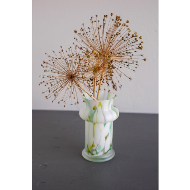 A fantastic frosted opaline glass vase made by Pukeberg , Sweden. This vase is part of Swedish Modern Abstract Art Glass...