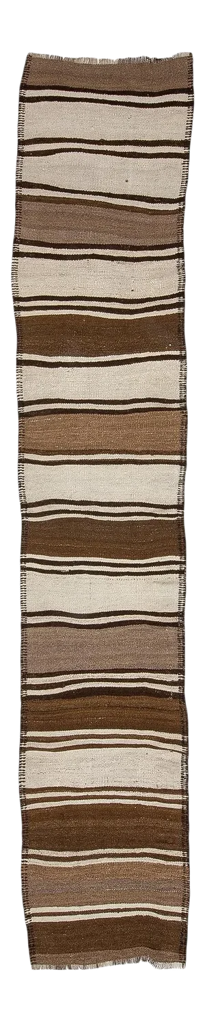 Brown & Cream Vintage Kilim Runner Rug