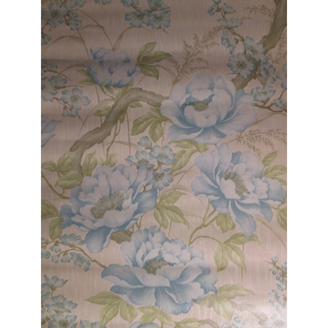 Vintage 1970s Blue Peony Motif Wallpaper For Sale - Image 4 of 9