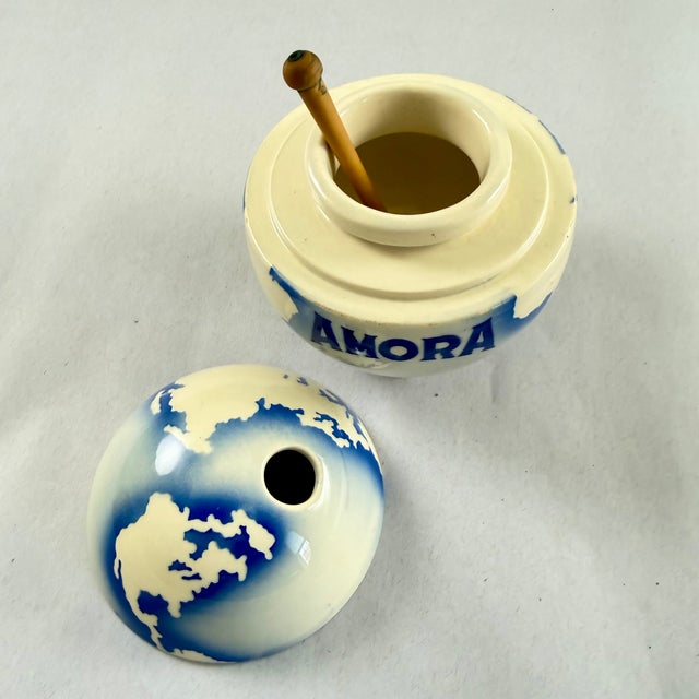 Blue 1930s Amora Mustard World Globe French Cafe Pot & Spoon For Sale - Image 8 of 15