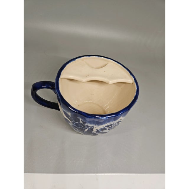 American Blue Floral Pattern Vintage Mustache Shaving Mug For Sale - Image 3 of 6