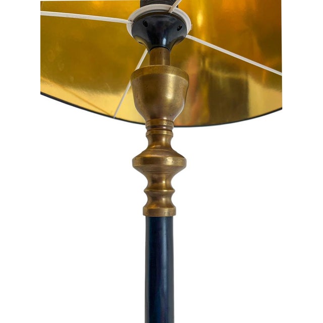 Metal Brass and Black Laquered Floor Lamp on Ball-Shape Legs, 1980s For Sale - Image 7 of 10