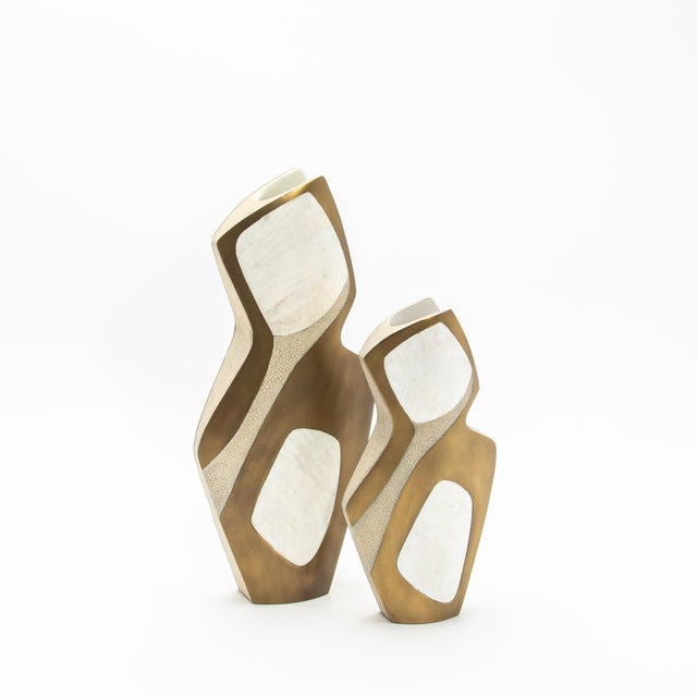 2020s Modern Vase in Shagreen With Mother of Pearl and Brass Details by R&y Augousti For Sale - Image 5 of 6