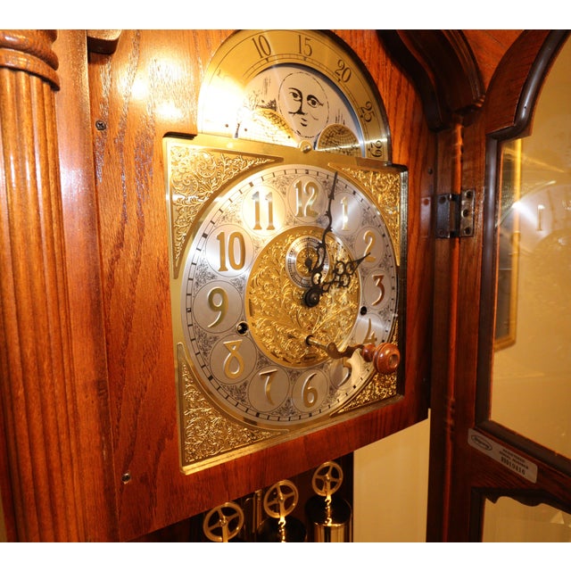 Wood Ridgeway Model 266 Vintage Grandfather Clock in Cherry With Moon Dial, Triple Chime For Sale - Image 7 of 15