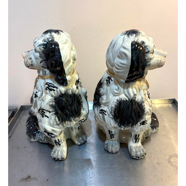 English Black/White Large Staffordshire Dogs Pair For Sale - Image 3 of 6