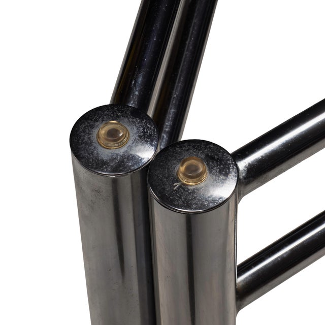 Postmodern Modernist Chrome Glass Dining Table Bases, Set of 2 – Architectural 1970s Style For Sale - Image 3 of 16