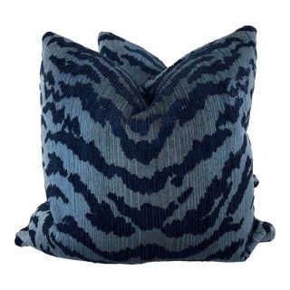 Tiger Chenille in Blue 22" Pillows-A Pair For Sale