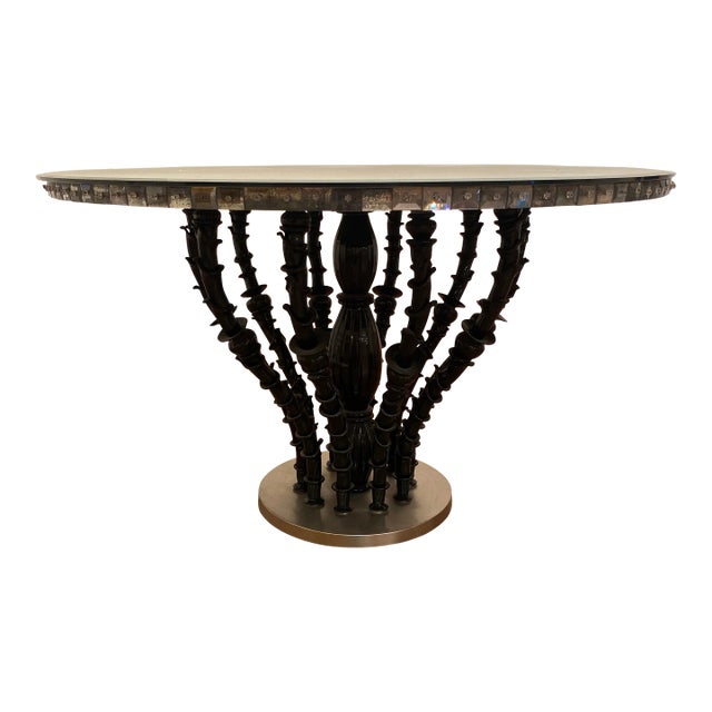 1980s Italian Venetian Black "Rezzonico" and Silver Murano Glass Style Big Table For Sale