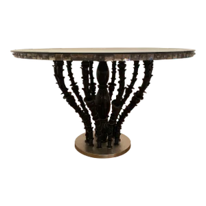 1980s Italian Venetian Black "Rezzonico" and Silver Murano Glass Style Big Table