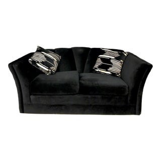 1970s Black Clamshell Back Loveseat For Sale