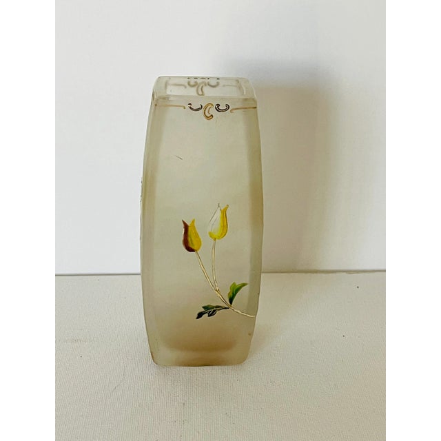 French Art Nouveau polychrome enamel on glass vase..each side enameled with different delicate flower decor