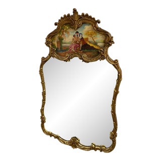 Antique French Victorian Style Gold Leaf Wall Mirror, Hand Painted and Hand Carved For Sale