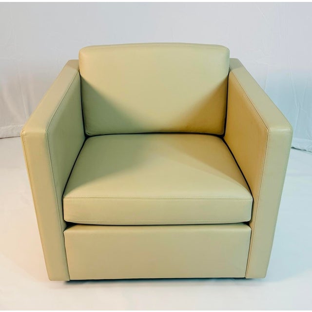 American Charles Pfister for Knoll Cream Leather Lounge Chair, Labeled, American 1980's For Sale - Image 3 of 17