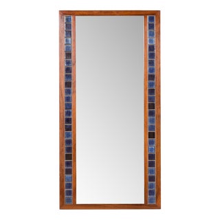 Mid-Century Modern Scandinavian Rosewood Wall Mirror with Blue Tiles, 1970s For Sale