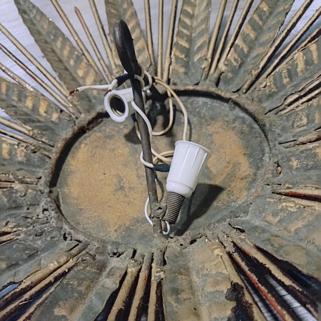 1950s Vintage Gilt Sunburst Wall Light with Textured Dome, 1950s For Sale - Image 5 of 14