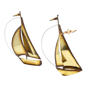Vintage Metal and Stone Sailboat Sculptures by Jason Mario - Set of 2
