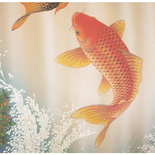 "Carps", After Shinyū, Heisei Era Printed Japanese Silk Scroll For Sale - Image 11 of 18