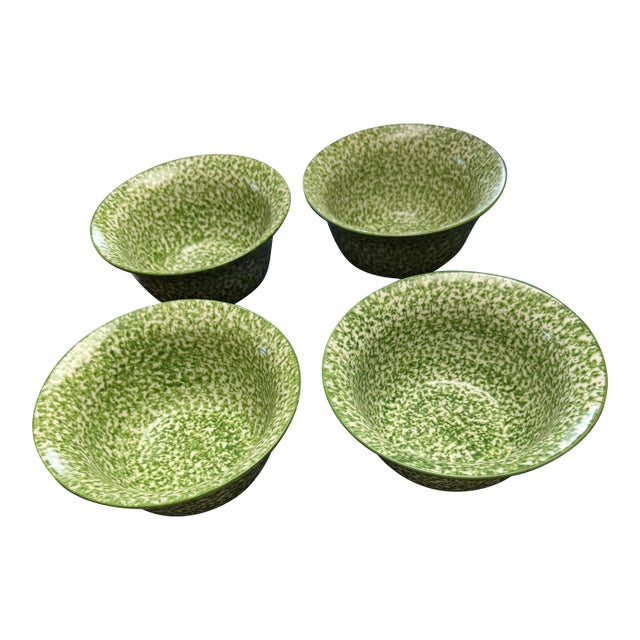 Tory Burch Spongeware Green Soup/Salad Bowls - Set of 4 For Sale