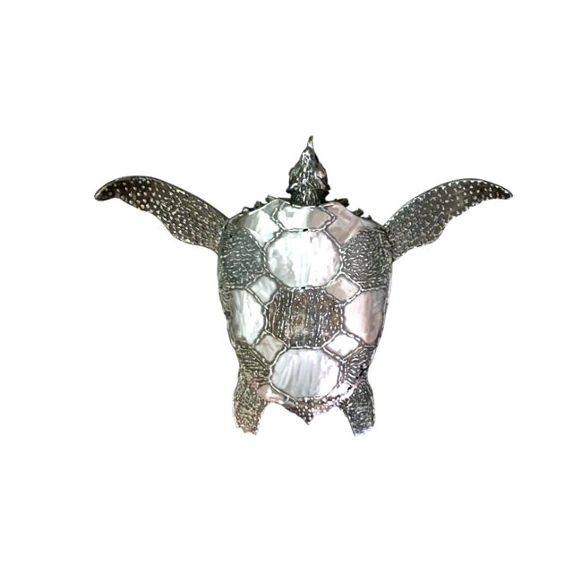 Early 21st Century Modern Industrial Metal Sea Turtle Sculpture on Display Base, Coastal, 29"w For Sale - Image 10 of 12