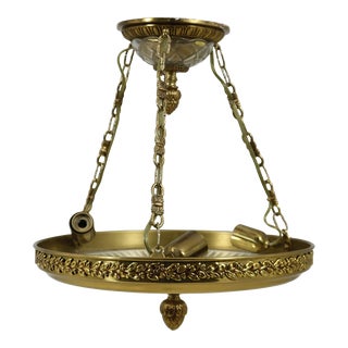 Brass & Cut Crystal Empire Style Small Ceiling Chandelier Fixture For Sale
