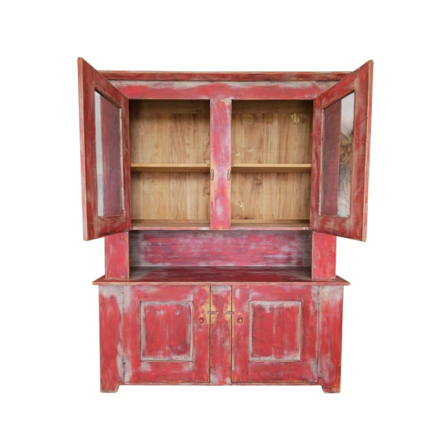 French Two-Part Kitchen Buffet in Red Paint, 1980s For Sale - Image 4 of 9