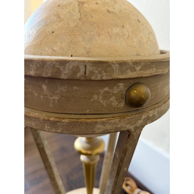 Pair of Neoclassical Travertine, Cast Iron & Brass Sculptural Lamps, Attributed to Michael Taylor For Sale - Image 17 of 17