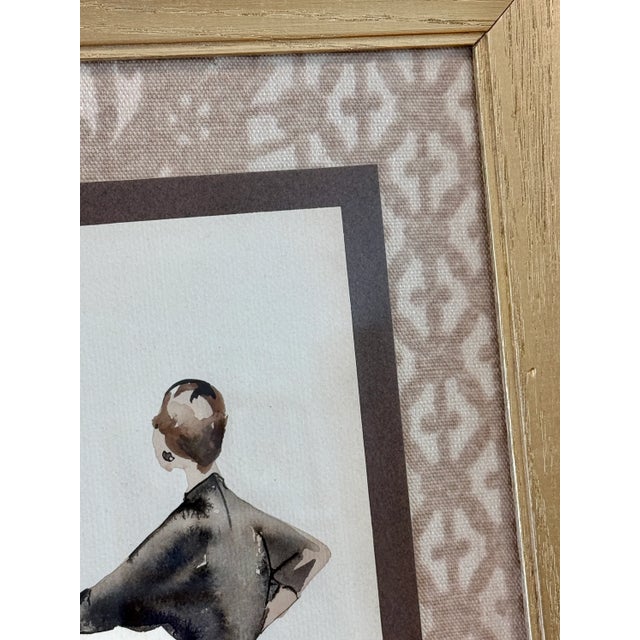 Mid 20th Century Mid 20th Century Catherine Figart Vogue Watercolor Fashion Illustration on Cowtan and Tout in Gold Frame For Sale - Image 5 of 6