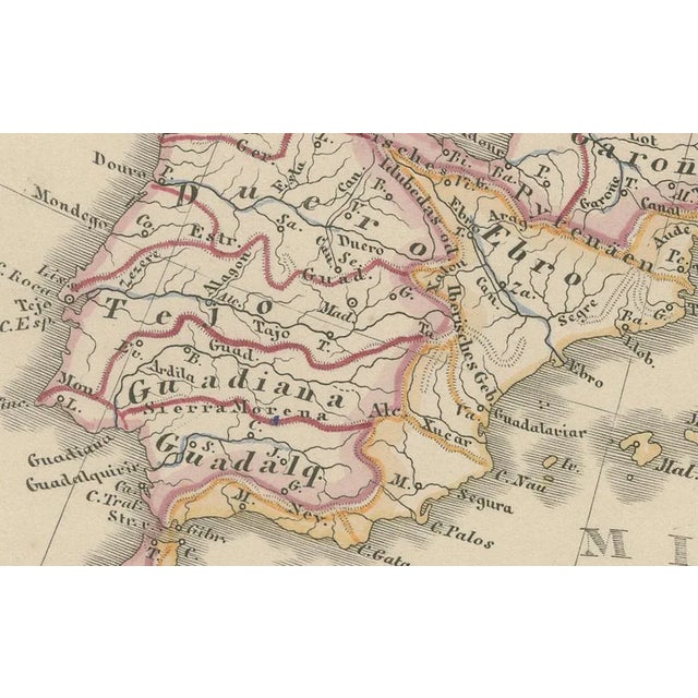 Europe Map of Rivers, Watersheds and Elevation, 1857 For Sale - Image 4 of 10