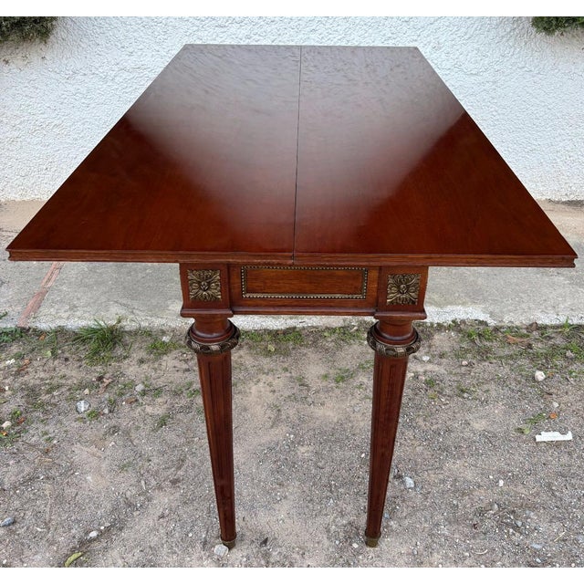 Brown 20th Century Louis XVI Style Console Table With Brass Details For Sale - Image 8 of 10