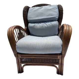 Vintage Mid-Century Bielecky Brothers, Rattan, and Wicker Wingback Lounge Chair For Sale