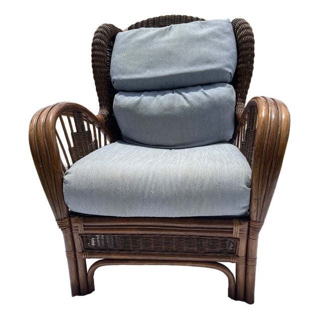 Vintage Mid-Century Bielecky Brothers, Rattan, and Wicker Wingback Lounge Chair For Sale