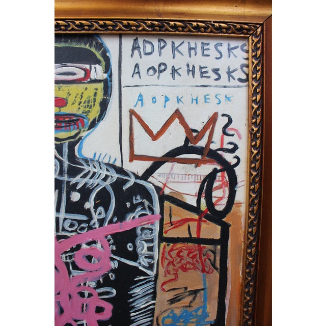 1970s Vintage Abstract Basquiat Style Framed Painting For Sale - Image 6 of 10