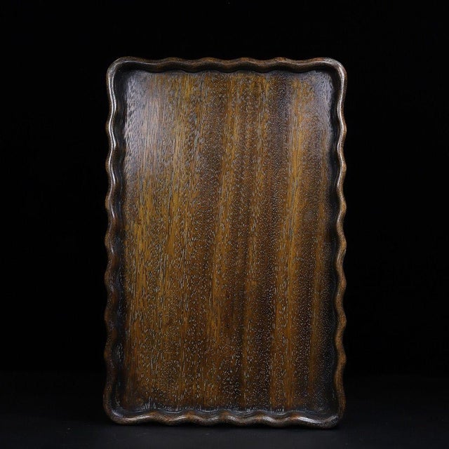 Chinese Huali Rosewood Rectangular Tray With Scalloped Edge For Sale - Image 3 of 9