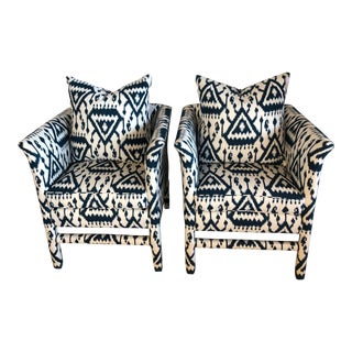 Pair of Blue and White Upholstered Chairs For Sale