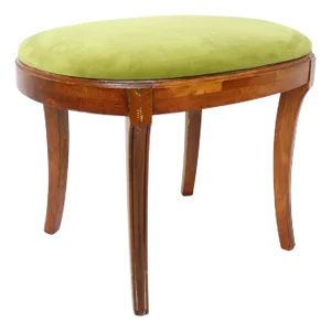 Vintage Mid 20th Century Wood and Green Velvet Vanity Bench / Stool