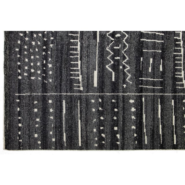 Gray Modern Moroccan Style Gray Wool Rug With Tribal Pattern by Apadana For Sale - Image 8 of 10