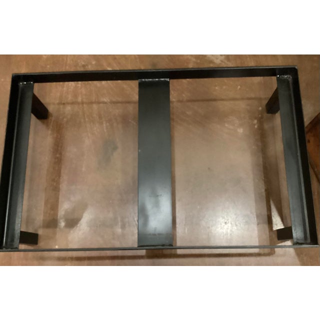 Metal Early 20th C Leather Trunk Repurposed as a Coffee W Glass Top For Sale - Image 7 of 11