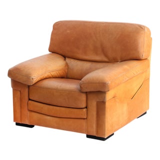 Camel-Colored Leather Armchair from Roche Bobois, France, 1980s For Sale