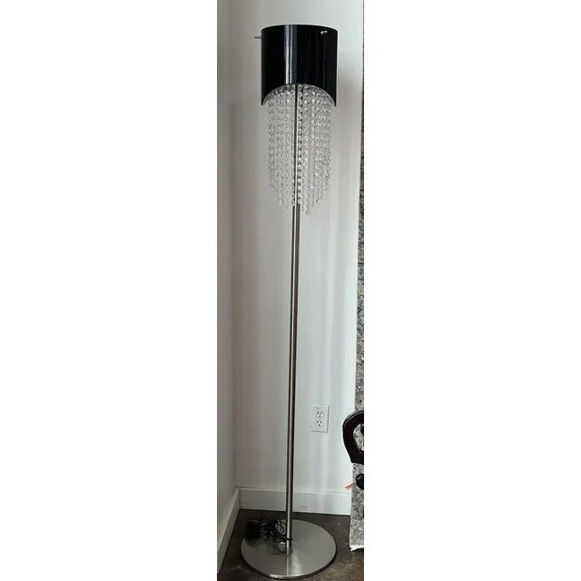 1990s Contemporary Italian Floor Lamp With Black Shade and Crystal Drops For Sale - Image 9 of 9