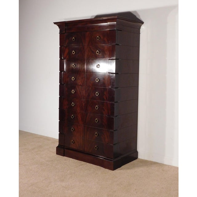Wood Thomas Pheasant for Baker Furniture Massive Flame Mahogany Empire Linen Press For Sale - Image 7 of 15