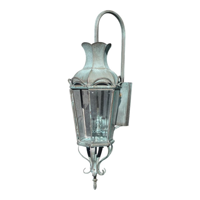 Vintage New Outdoor Wall Light Fixture Green Sconce Lantern Style For Sale