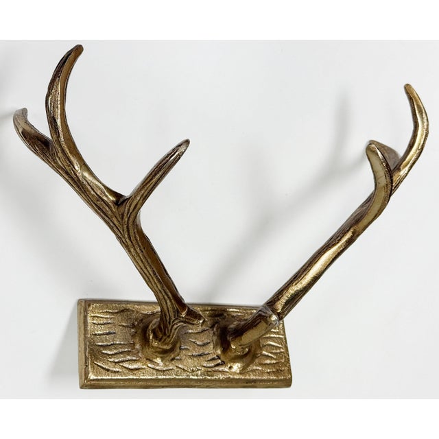 Farmhouse Vintage Brass Deer Antler Wall Hook For Sale - Image 3 of 8