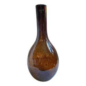 Vintage Murano Amber Crackle Glass Bottle Vase - 16"