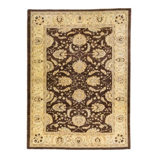 Modern Peshawar Handmade Palmettes Motif Brown Wool Rug For Sale