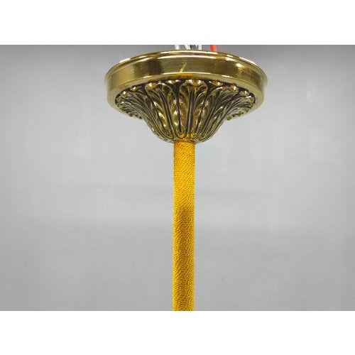 Art Deco Brass Chandelier with Glass Shades, Czechoslovakia, 1930s For Sale - Image 11 of 17