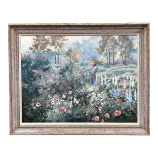 Vintage Impressionist Garden Landscape With Woman by Elizabeth Horning for Ethan Allen For Sale