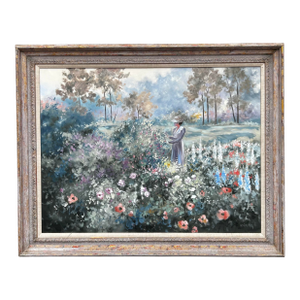 Vintage Impressionist Garden Landscape With Woman by Elizabeth Horning for Ethan Allen
