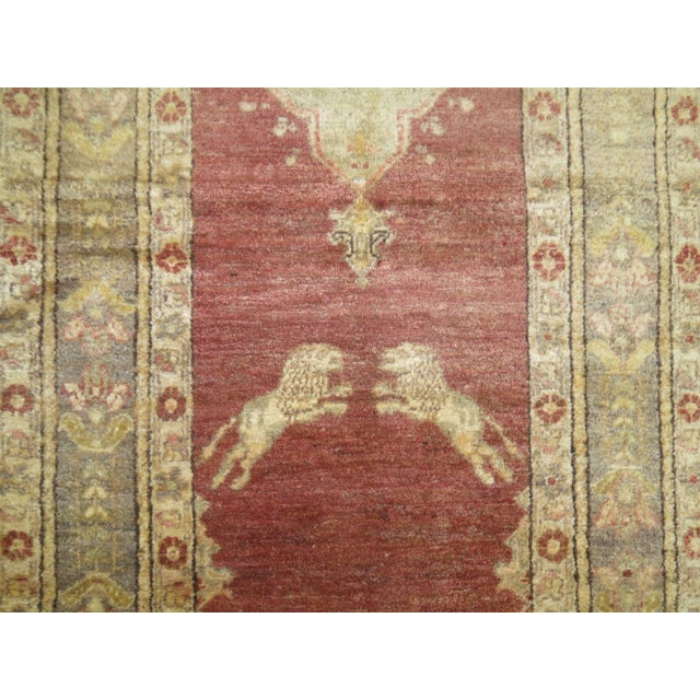 Expressionism Soft Red Turkish Lion Pictorial Runner For Sale - Image 3 of 6