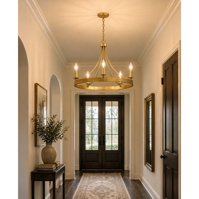 Contemporary 5-Light Light Gold Ring Chandelier, 26" Round, Minimalist Modern Lighting For Sale - Image 3 of 8